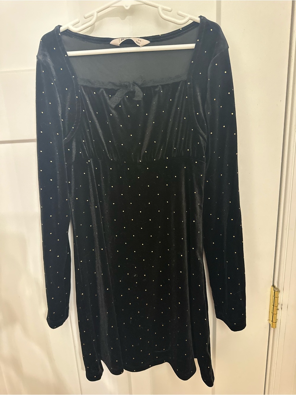 SO Black Velvet Long-Sleeve Dress with Silver Studs